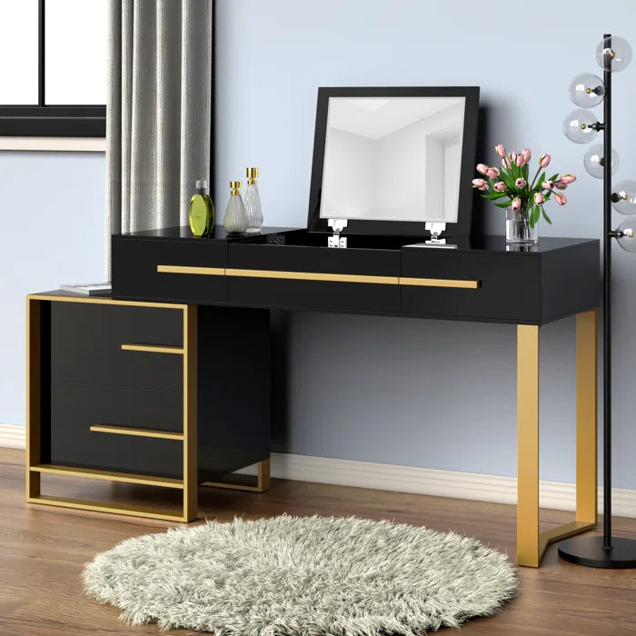 Wooden Bazar Wide Vanity with Mirror Vanity wooden dressing table design makeup modern corner mirrored dressing table