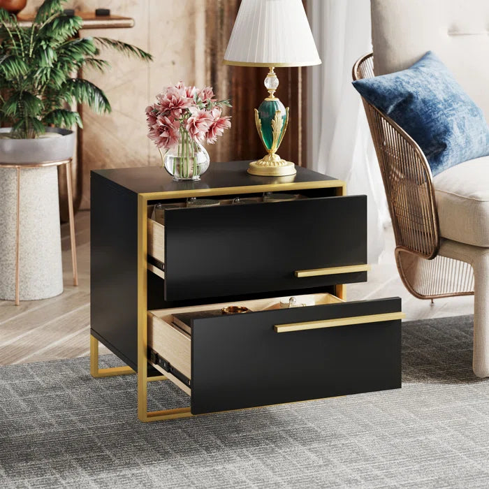 Wooden Bazar Seoul 2 - Drawer Nightstand with Brushed Gold Trim wood side table with drawer