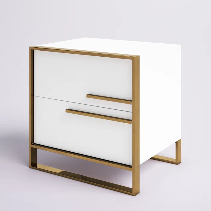 Wooden Bazar Seoul 2 - Drawer Nightstand with Brushed Gold Trim wood side table with drawer