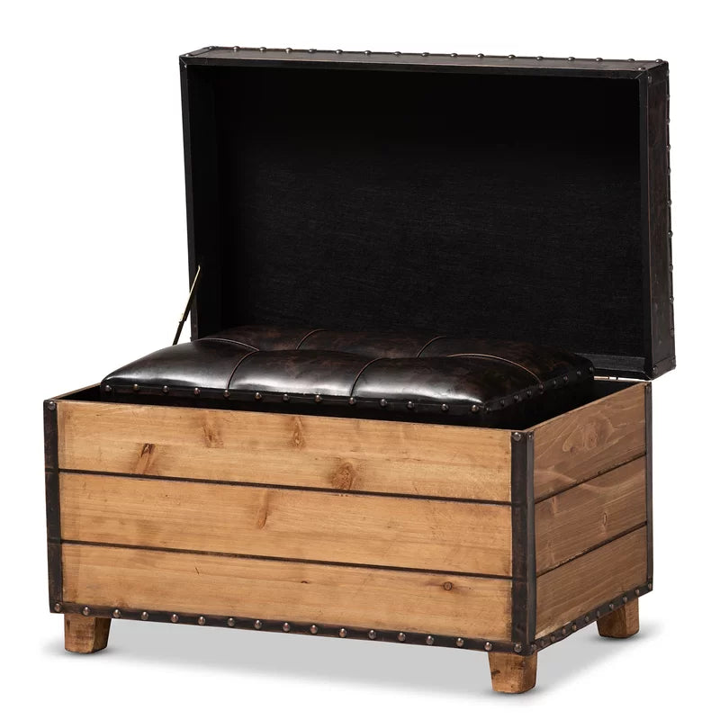 Wooden Bazar 23.62'' Wide Faux Leather Tufted Rectangle Storage Ottoman with Storage