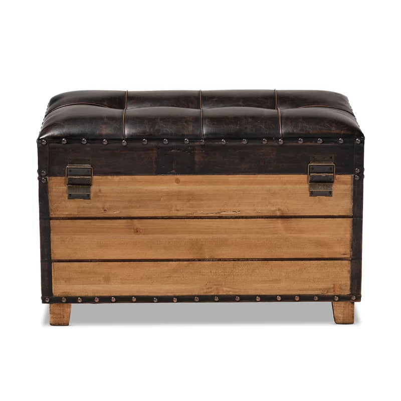 Wooden Bazar 23.62'' Wide Faux Leather Tufted Rectangle Storage Ottoman with Storage