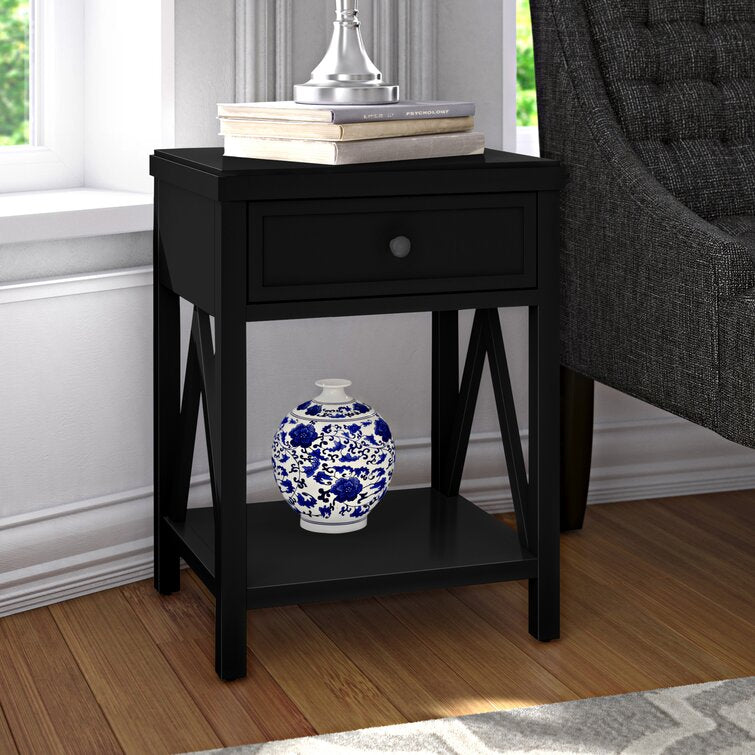 Sison Wooden Side End table, Nightstand with 1 Drawer