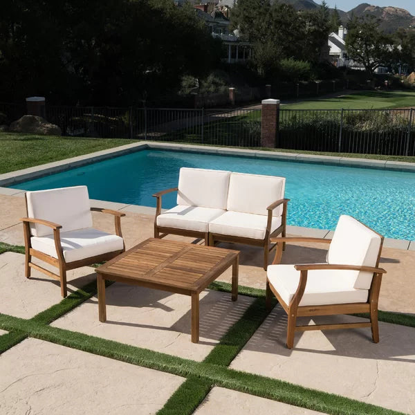 Theodore Solid Wood 4 - Person Seating Group with Cushions