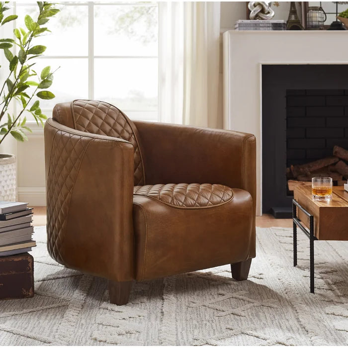 Tufted Genuine Leather Armchair Set Of 2 (Set of 2)  - Wooden Bazar