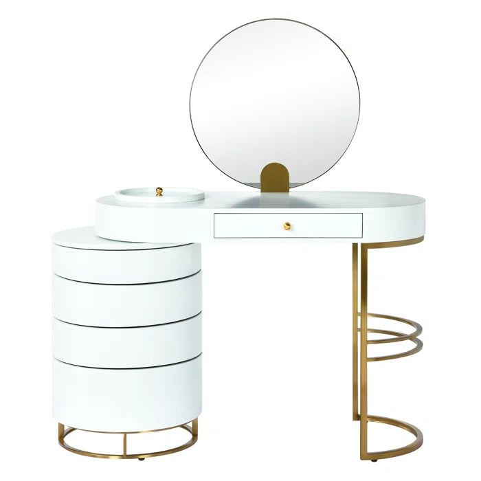 Waldrop 51.2'' Wide Vanity with Mirror with stool dressing table design