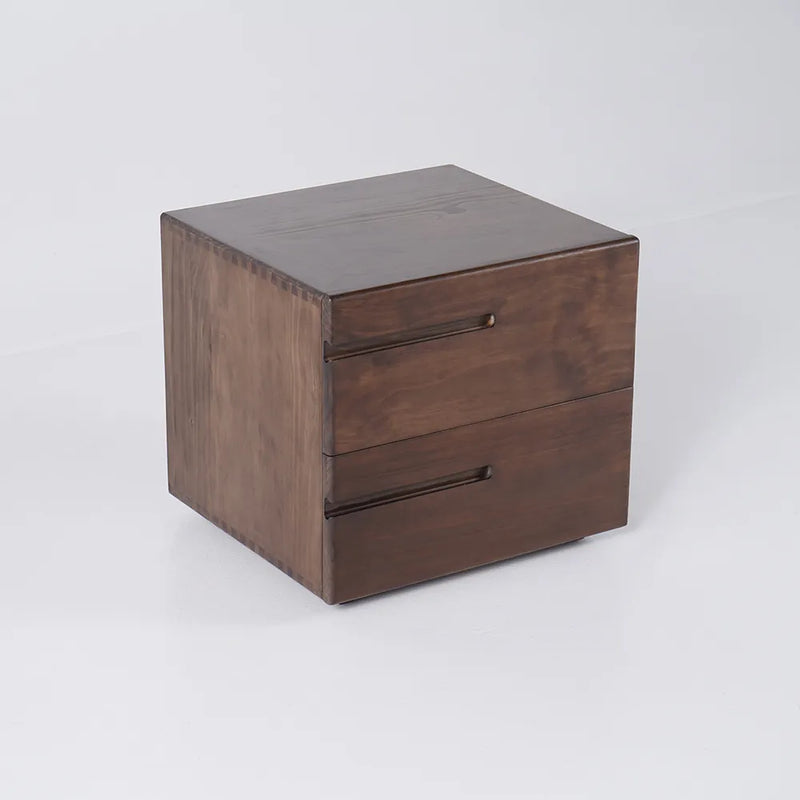Wooden Bazar Minimalist Solid Wood Nightstand with 2 Drawers in Walnut