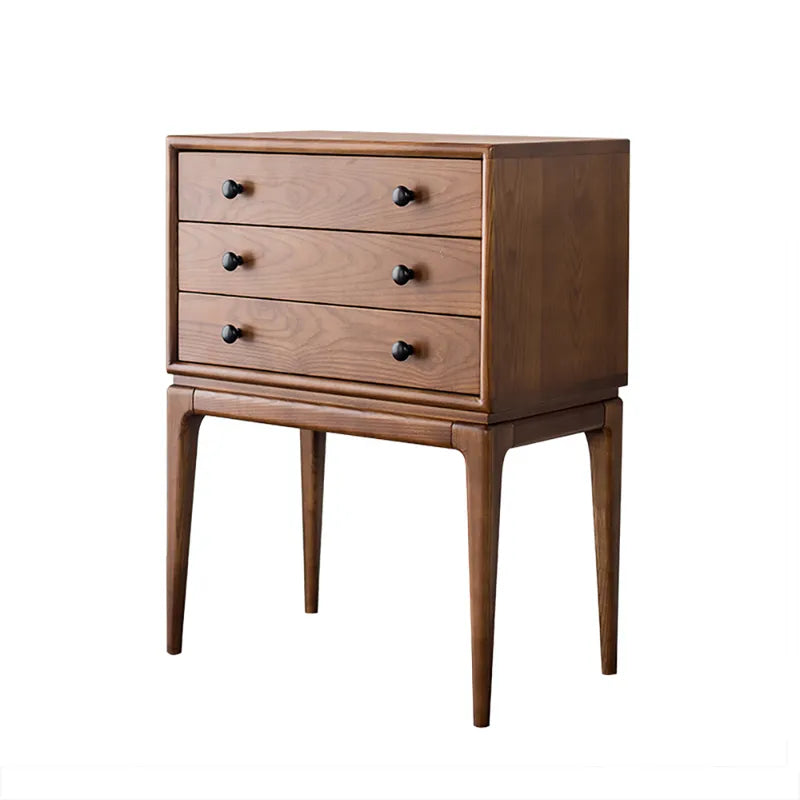 Wooden Bazar Tanic Mid Century Modern Chest Cabinet with Storage 3 Drawers of Ash Wood in Walnut