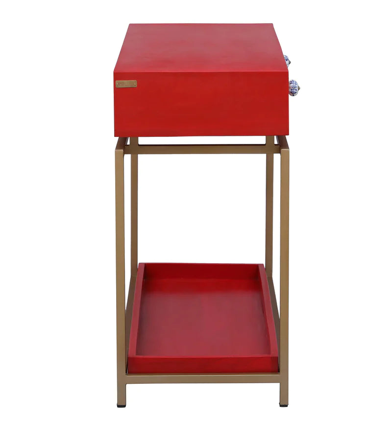 Alex Console Table in Red & Golden Finish