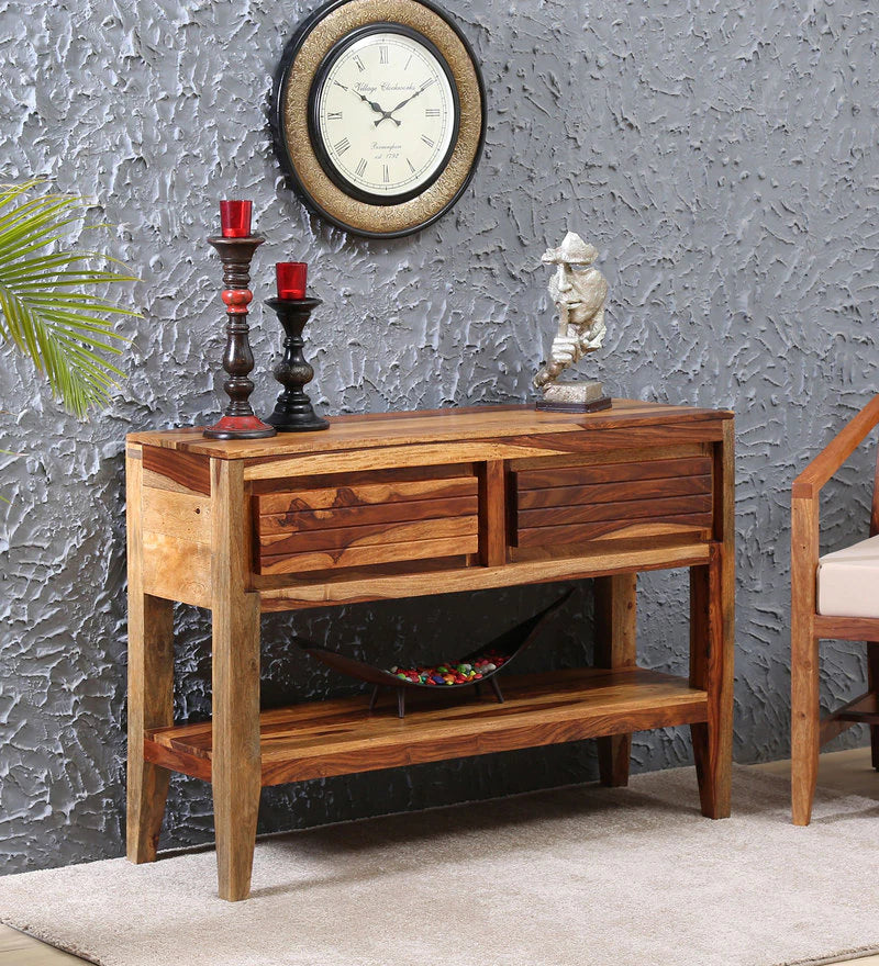 Anitz Solid Wood Console Table in Warm Walnut Finish