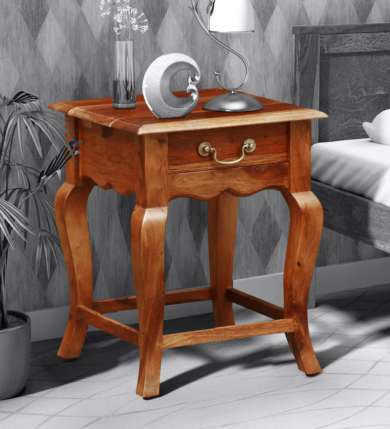 Wooden Bazar Anne Solid Wood Night Stand In Honey Oak Finish