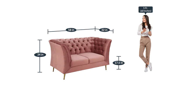 Wooden Bazar zalea 2 Seater Velvet Sofa In Blush Pink Colour