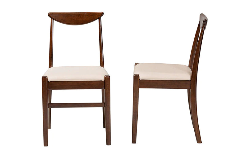 Wooden Bazar Delphina Mid-Century Modern Cream Fabric and Dark Brown Finished Wood 2-Piece Dining Chair Set