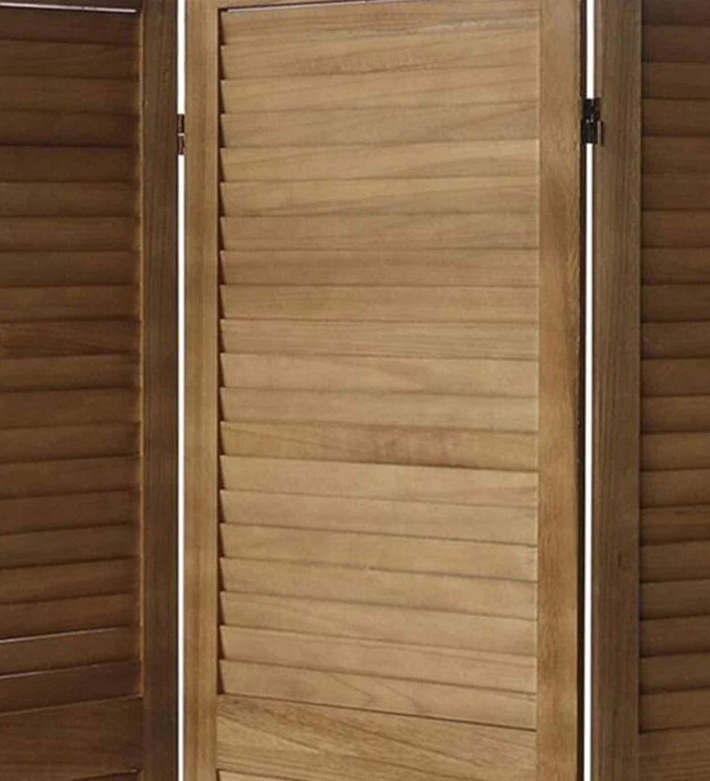Wooden Bazar Handcarved Wooden Room Divider Three Panels In Plain Stripes Pattern