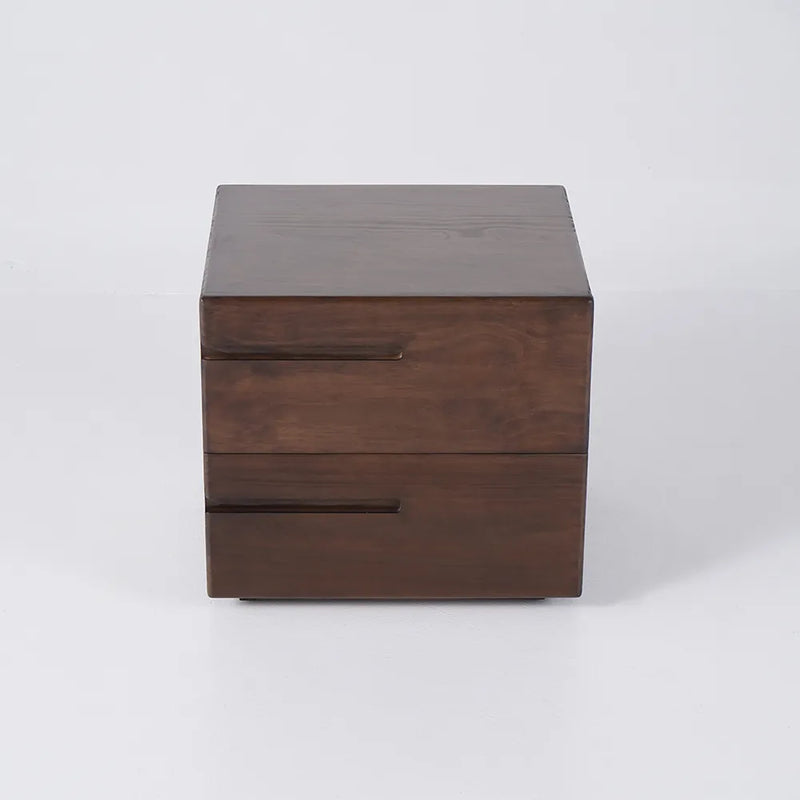 Wooden Bazar Minimalist Solid Wood Nightstand with 2 Drawers in Walnut