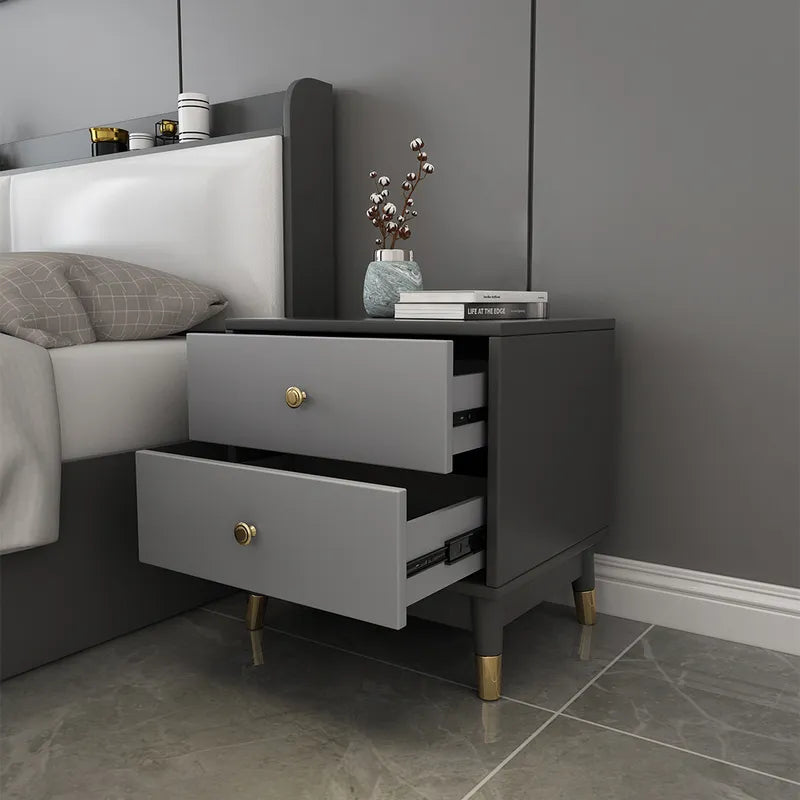 Wooden Bazar Ultic Modern Nightstand with 2 Drawers in Gray with Metal Legs