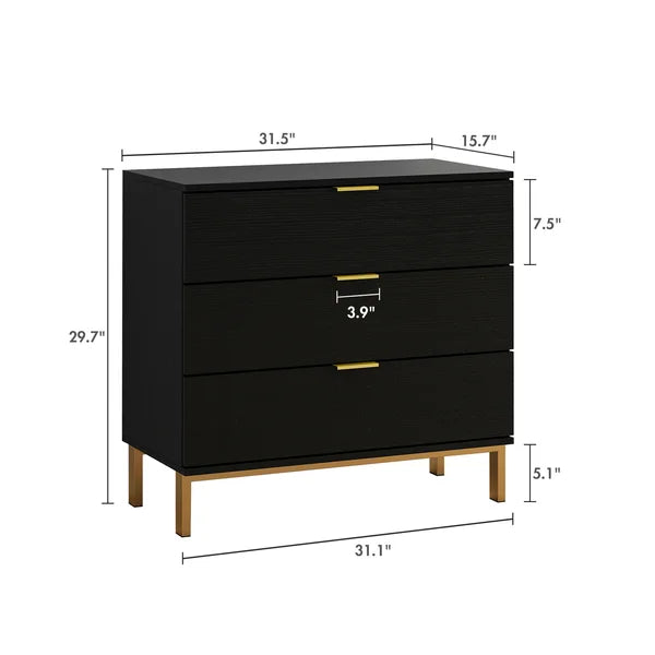 Wooden Bazar Lavale 29.7'' Tall 3 - Drawer Nightstand in Black