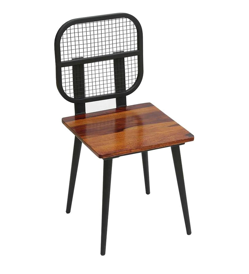 Wooden Bazar Egon Solid Wood Iconic Chair With Metal Back In Black Finish