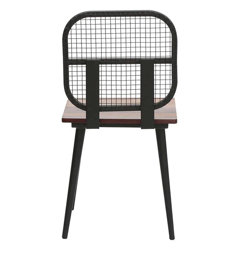 Wooden Bazar Egon Solid Wood Iconic Chair With Metal Back In Black Finish