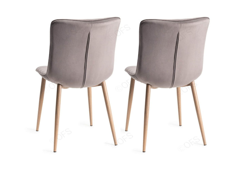 Wooden Bazar Grey Velvet Fabric Dining Chair in Pair with Grey Rustic Oak Effect Legs