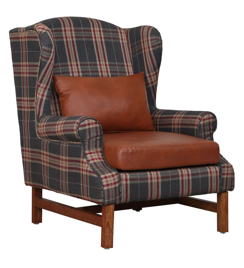 Wooden Bazar Esmina Checkered Wing Chair with Cushion
