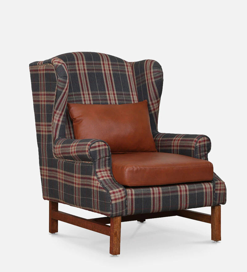 Wooden Bazar Esmina Checkered Wing Chair with Cushion