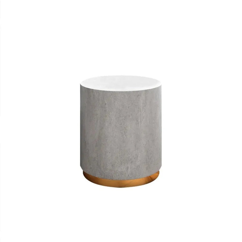 Ocement Light Gray Side Table Round Cement End Table for Living Room