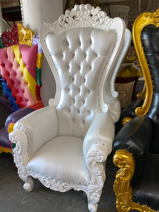 Luxurious High Back Throne Chair (White Pearl)