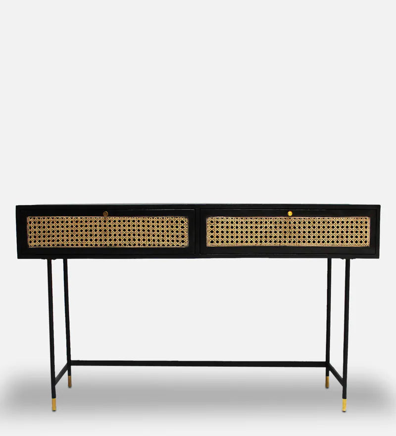 Jasper Console Table In Black With Brass Finish