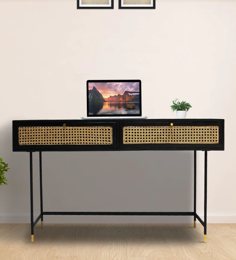 Jasper Console Table In Black With Brass Finish
