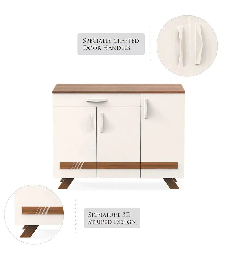 Kaspen 3 Doors Shoe Rack Cabinet with Drawer in Walnut & White Finish