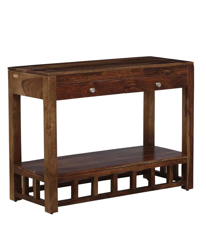 Matrix Solid Wood Console Table In Rustic Teak Finish