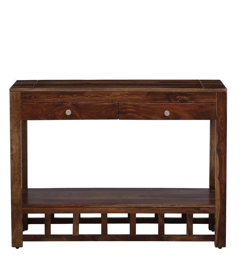 Matrix Solid Wood Console Table In Rustic Teak Finish