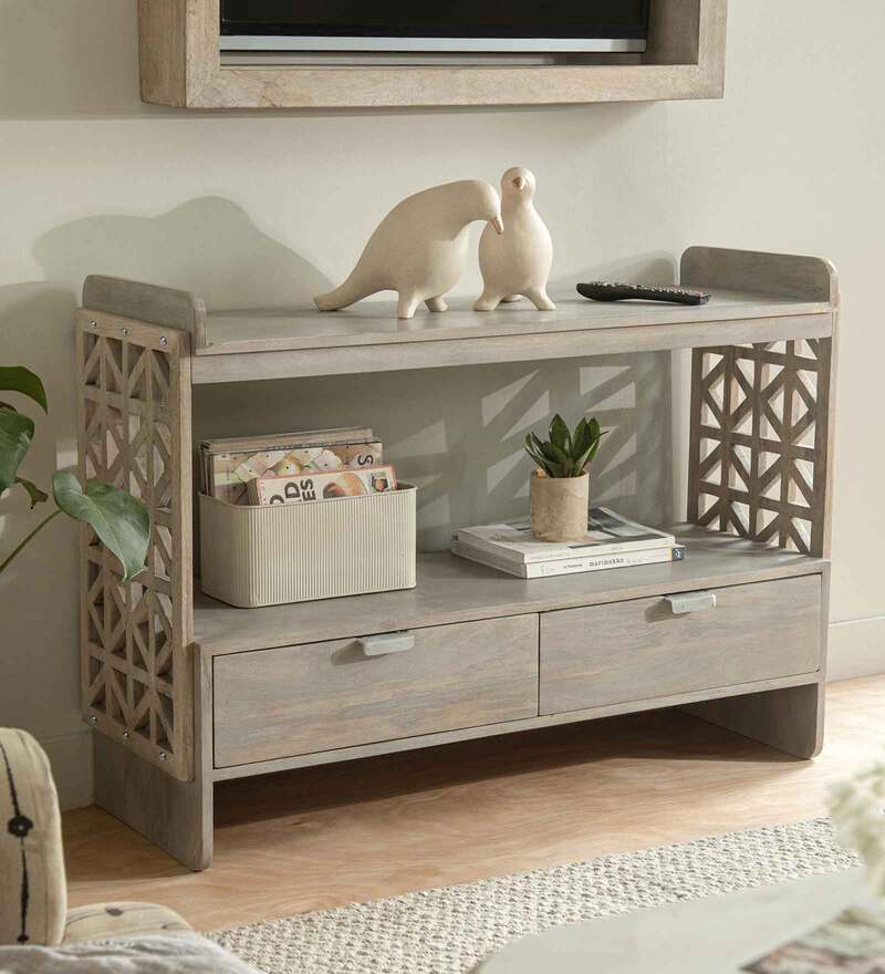 Palace Window Console Table With Drawer In Grey Colour