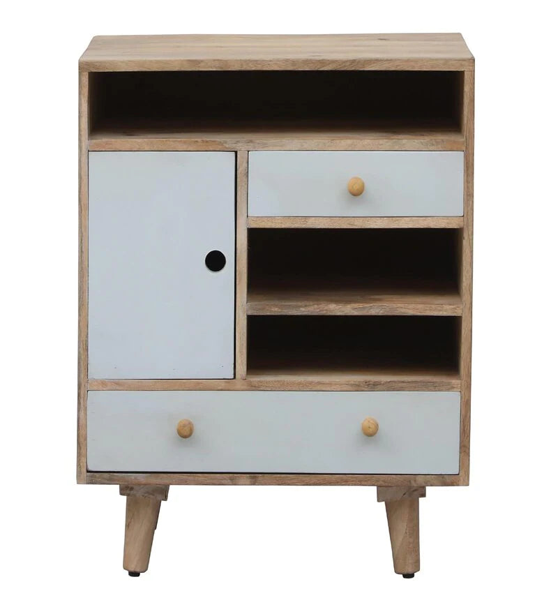 Pearl Solid Wood Cabinet in Natural Mango with Pearly Grey Finish