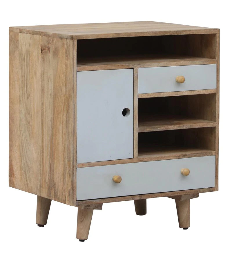 Pearl Solid Wood Cabinet in Natural Mango with Pearly Grey Finish