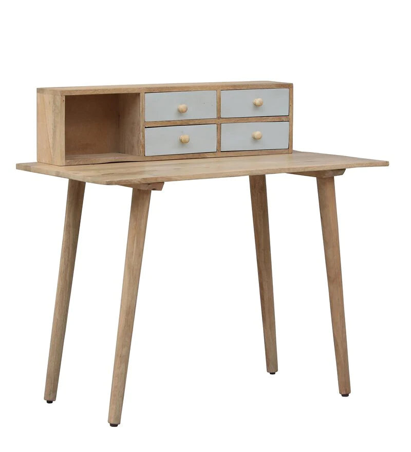 Pearl Solid Wood Study Table in Natural Mango with Pearly Grey Finish