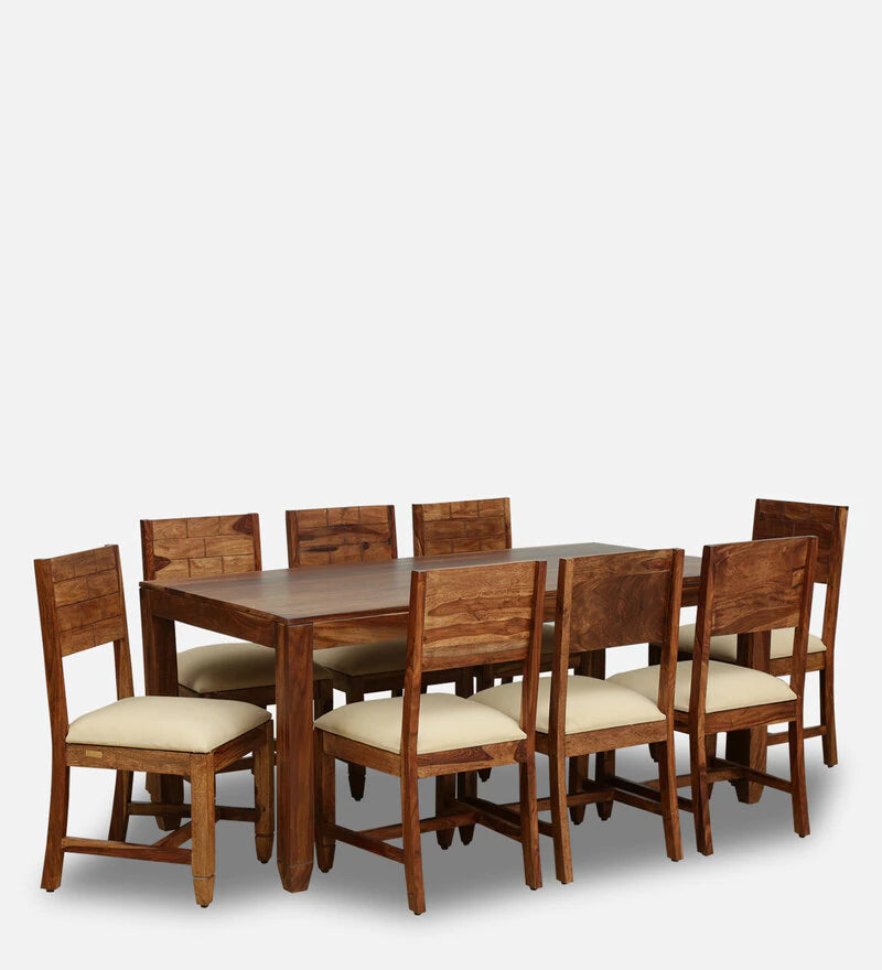 Wooden Bazar Rezzan Solid Wood 8 Seater Dining Set In Honey Oak Finish