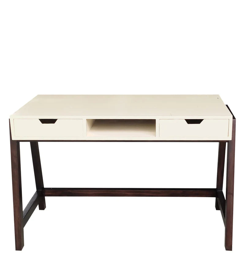 Roseewell Writing Table in Off White & Brown Colour