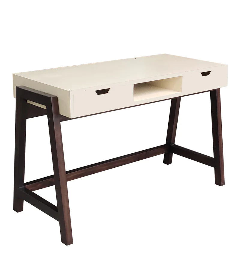Roseewell Writing Table in Off White & Brown Colour