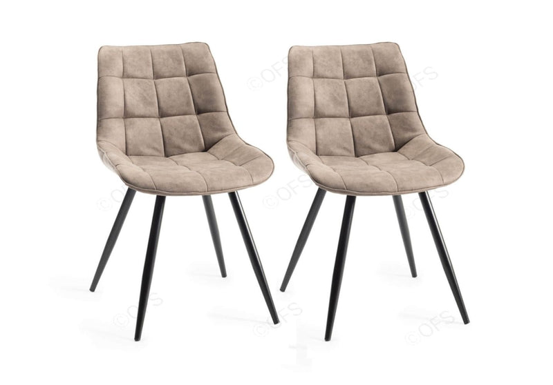 Wooden Bazar Grey Velvet Fabric Dining Chair in Pair with Grey Rustic Oak Effect Legs