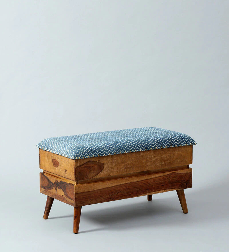 Wooden Bazar bench with storage for living roomTrunk In Yellow Colour
