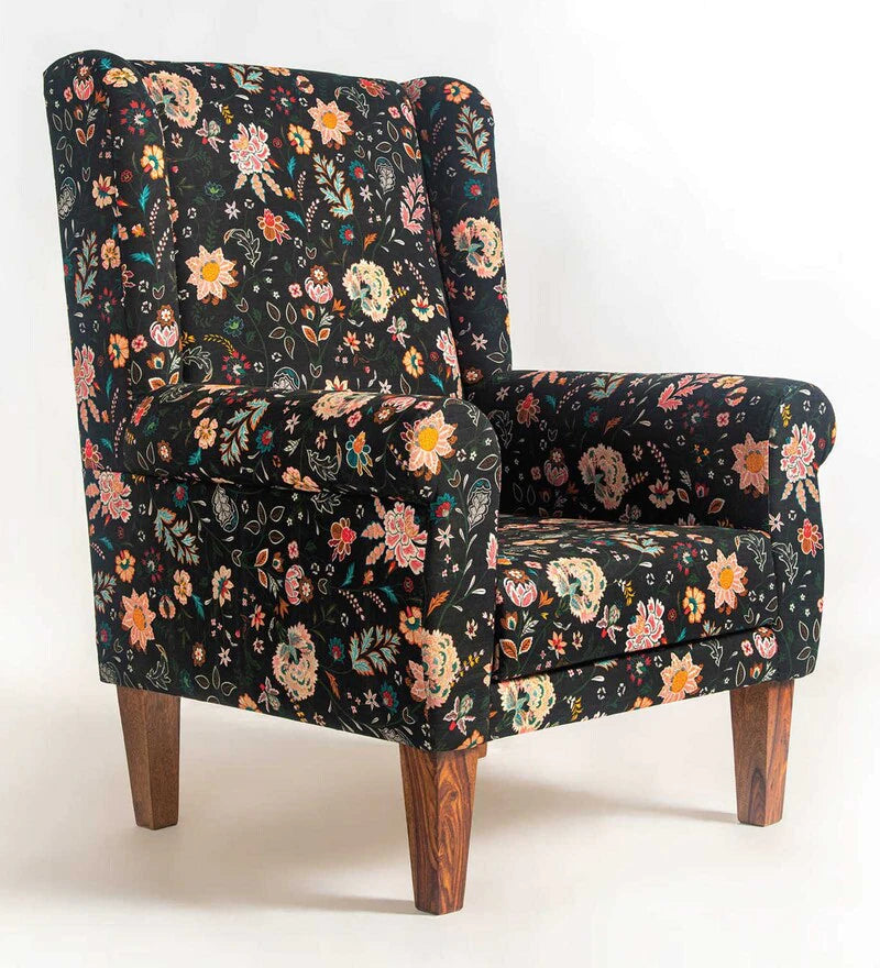 Wooden Bazar The Begum Wing Chair in Bohemian Paisleys Design