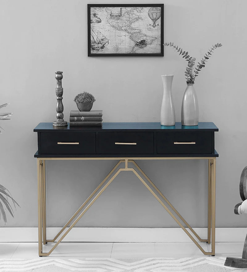 Tristan Console Table in Distressed Blue Finish on Golden Base